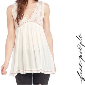 Free People White V Neck Embroidered top